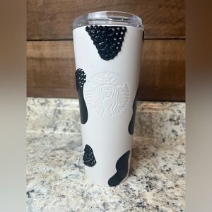 NWT CUSTOM Starbucks Bling Cow Print Insulated Stainless Steel Tumbler, 16oz